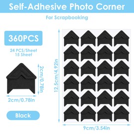 360 pcs Photo Corners Self Adhesive for Scrapbooking Acid-Free Picture Corners Vintage Scrapbook Supplies for Memory Books and Photo Albums (Black)