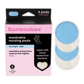 Bamboobies Overnight Nursing Pads, Ultra-Soft Velour, Reusable and Washable for Nightly Use, Leak-Proof Pads for Breastfeeding, 4 Pads