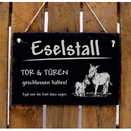 Dekolando Donkey Sign Slate Engraved - Donkey Stable Gate & Doors Closed - Stable Sign Door Sign 22 x 16 cm