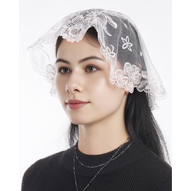 Bozidol 2 Pack Floral Mantilla Veils for Church Catholic, Small D Shaped Camellia Flower Embroidered Lace Chapel Veil, Prayer Latin Mass Head Coverings for Women