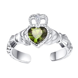 TANGPOET 925 Sterling Silver Claddagh Ring Irish Claddagh Ring Celtic Birthstone Ring Gifts for Women Girls, Precious metal, Cubic Zirconia