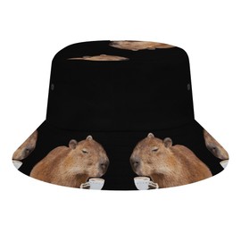 Mercuryelf Capybara Bucket Hat Gifts for Men Women, Unisex Packable Sun Cap, Fashion Black Fisherman Hat Summer Outdoor