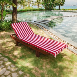 Arkwright California Chaise Lounge Cover - Pack of 2 - Striped Soft Cotton Cabana Towel with Pocket Holder for Beach Pool Outdoor Chair, 30 x 85 in., Red
