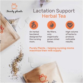 Lactation Tea by Purely Plants | Lactation Supplement for Increased Breast Milk | Breastfeeding Support Organic Herbal Tea | Boost Mothers’ Milk Supply | 1.4 oz. Package - 16 Pyramid Tea Bags