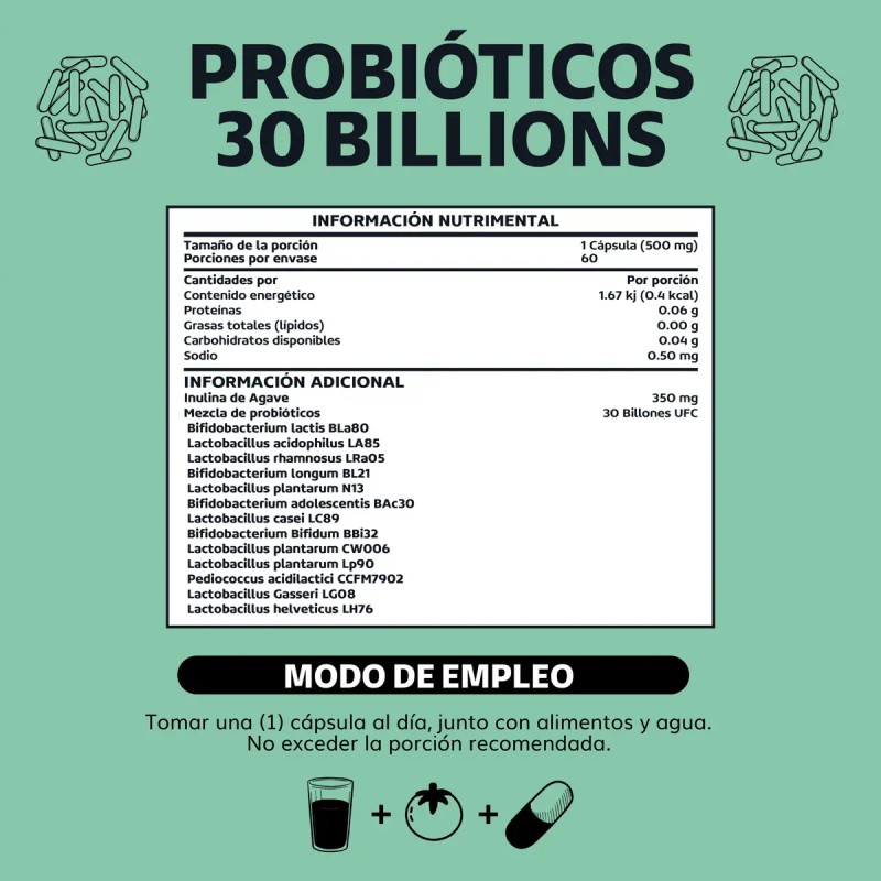 Probioticos Billion Ufc Prebióticos Prebiotic Inulina Agave Cepas Microencapsulación Capas