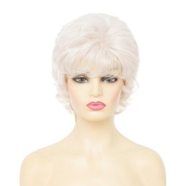 Salaibs Short Curly White Wigs for Women Natural Resistant Synthetic Hair Old Ladies Daily Cosplay Hair Wigs