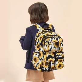 Mimfutu Sunflower Cow Print School Backpack for Girls, Kids Bookbag Elementary Middle High School Bags Women Laptop Back Pack Travel Daypacks