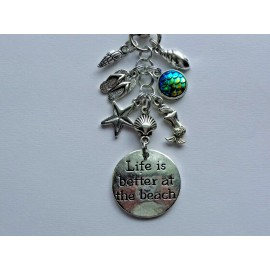 Handmade LIFE IS BETTER AT THE BEACH SEASHELLS KEY CHAIN CLIP FOR PURSE BACKPACK BAG FOB