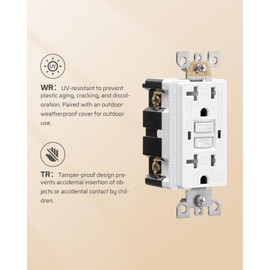 DEWENWILS 10-Pack GFCI Outlet 20Amp, Outdoor Weather-Resistant(WR), Tamper-Resistant(TR), UL Listed, Gfi Self-Test, LED Indicator, Wallplate Included with Thinner Design, White