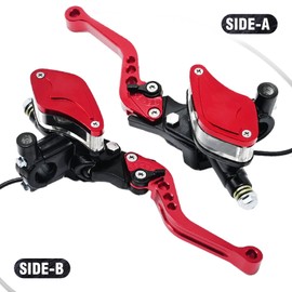 MDEOOSKY 2 Pcs 7/8" 22mm Motorcycle Brake Clutch Pump Lever with Dual Hydraulic Master Cylinder Reservoir Replacement for Honda Yamaha Kawasaki Suzuki Harley Models Ranging from 50CC to 300CC, Red