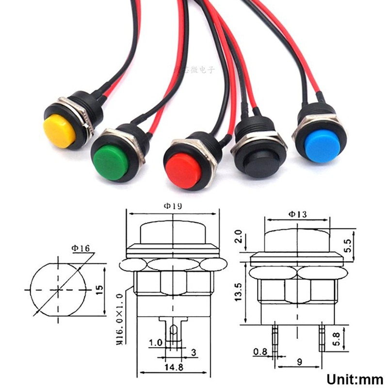 Lewttyer 16 mm Round Momentary Pressure Switch 12 V Metal
