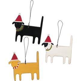 Primitives by Kathy Rustic Wood Ornaments, Set of 3,, White, Black, Yellow (23155), Christmas