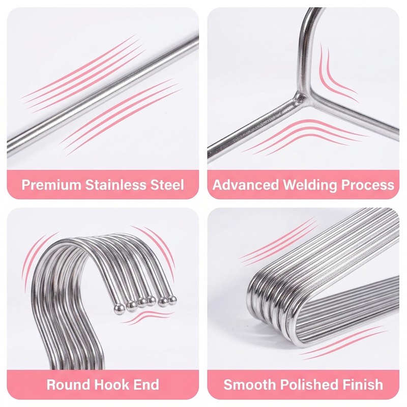 Bgtecho 10Pack Metal Coat Hangers, 16.5 in Stainless Steel Wire