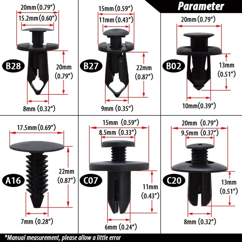 190 Pcs Car Trim Clips, Fastener Rivet Clips 6 Sizes,
