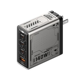 mfish E-RHINO 140W GaN wall charger, four-ports flash charger,original foldable travel universal Plug fast charging - Color: Grey