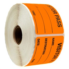 Orange Visitor Pass / 500 Fluorescent Orange Visitor Identification Labels Stickers
