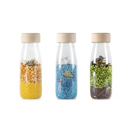 Petit Boum - Confezione da 3 Bottiglie Sensoriali Naturali | Un Microcosmo in Ogni Bottiglia | Scopri, Ascolta e Impara | Stimolazione Sensoriale | Bottiglie Sensoriali per Bambini