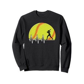 Softball Girl Heartbeat Line Batter Silhouette Design Sweatshirt