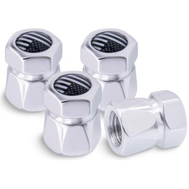 MEAJOO 4PCS USA Car Tire Valve Caps, Dustproof Leak-Proof Tire Valve Stem Cap, Universal Aluminum Alloy Stem Covers for Cars, Trucks, Bikes, Motorcycles, Bicycles Tire Caps(Silver)