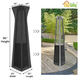Easy-Going Pyramid Torch Patio Heater Cover with Zipper and Storage Bag, Waterproof Outdoor Heater Cover Dustproof, UV-Resisant, Wind-Resistant (90"H x 23"L x 23"W, Black)