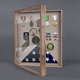 Shadow Box 13x16 Display Linen Background and 8 Stick Pins Solid Wood Memory Box Display Case for Photo,Sports Memorabilia, Awards, Medals and Tickets.