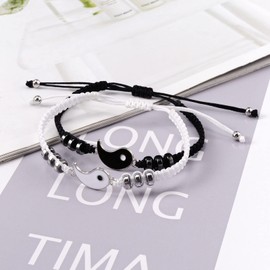 VU100 2PCS Yin Yang Bracelets Couples Friendship Adjustable Cord Relationship Bracelet Jewellry Gift for Him Her Girlfriend Boyfriend