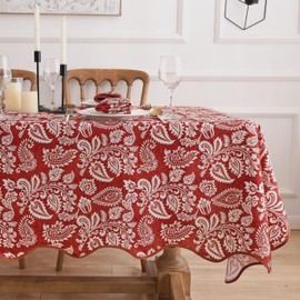 EHouseHome Boho Fabric Tablecloth with Scalloped Border,Water Resistant Spill Proof Floral Table Cover for Party,Picnic,Dinner Decor(60x120,Rectangle)