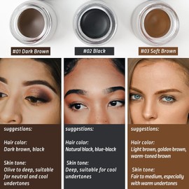 Sello De Pomada Para Cejas, Lápiz Líquido Para Cejas Con Microblading De 2 Puntas, Kit Para Cejas Con Cepillo En Ángulo Y Estuche De Pu Para Viaje (Negro)