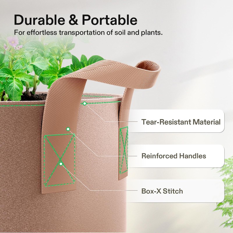 VIVOSUN 5-Pack 30 Gallons Grow Bags Heavy Duty Thickened Nonwoven