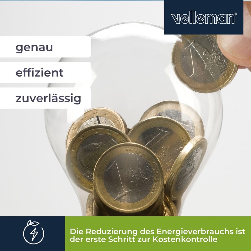 Velleman Stromzähler 1 Phase, 1 Phasen Stromzähler, digitaler Stromzähler Hutschiene,