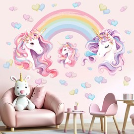 Unicorn Rainbow Wall Stickers for Girls: Peel and Stick Unicornio Cloud Wall Decals - Wall Art Decor Kids Supplies Ages 1 2 3 4 5 6 7 8 9 10 11 12 Year