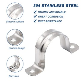 20PCS Stainless Steel U Shaped Hose Clips, 2 Hole Tube Strap Hose Clamp Ø 1Inch, 25mm Metal Clamp Bracket, Heavy Duty Metal U Brackets for Home Garage Plumbing Downpipe Metal Tubing Pipe Mounting