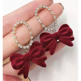 Unbranded Elegant Red BOW Velvety Oval Rhinestone CHRISTMAS Gift Valentine Day Earrings H5