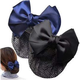 2 redecillas para moño gorros para el cabello con lazo negro y azul para mujer pinza para el cabello para cubrir moño