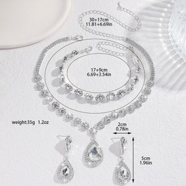 FDEETY Jewellery Set for Women Fashion Elegant Jewellery Bridal Drop Necklace Bracelets Rhinestone Earrings Set Pendant Jewellery Set Gifts Jewellery, Rhinestone