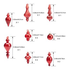 Glass Christmas Ball Ornaments Glass Drop Ornaments Holiday Trees Wreaths & Garland Decor Red Color Size: 1.57''-5.39''(17 Pieces) (Red)