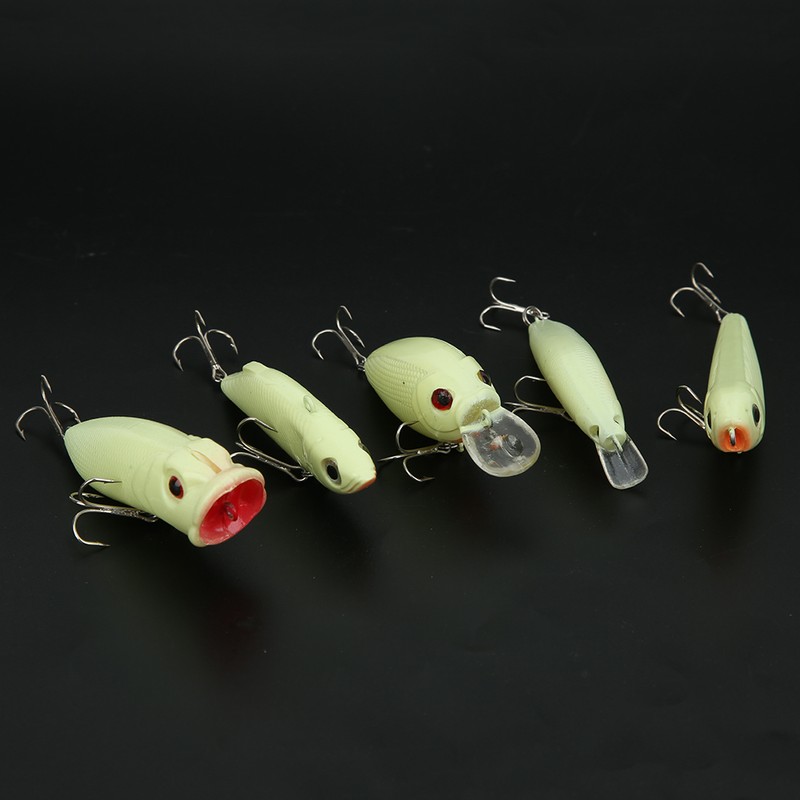5Pcs Simulation Luminous Plastic Lure Hard Minnow Popper Pencil VIB