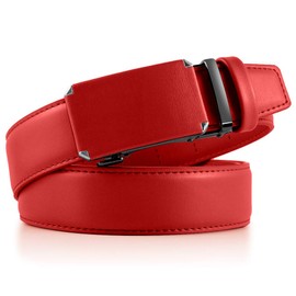 DOOPAI Leather Ratchet Belts for Men, Ratchet Dress Belts Men Red, Men Belts Adjustable with Automomatic Buckle, Cut to Exact fit