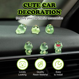 Rislobx Luminous Crown Frog Car Dashboard Decor, 6PCS Fun Frog Rear View Mirror Screen Ornament Accessories for Home Office