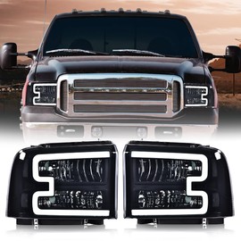 G-PLUS LED Headlights Compatible with Ford F250 F350 F450 F550 Super Duty 2005-2007 DRL BAR Headlamps Smoky Lens Black Housing Clear Reflector,faros delanteros