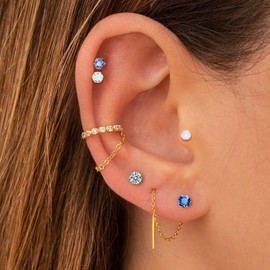 UHIBROS 6 Pairs Flat Back Earrings Hypoallergenic Earrings Stainless Steel Stud Earring for Women, 20G Surgical Steel Gold Silver Men Earring 18K Cubic Zirconia Earrings Set with Screw Back