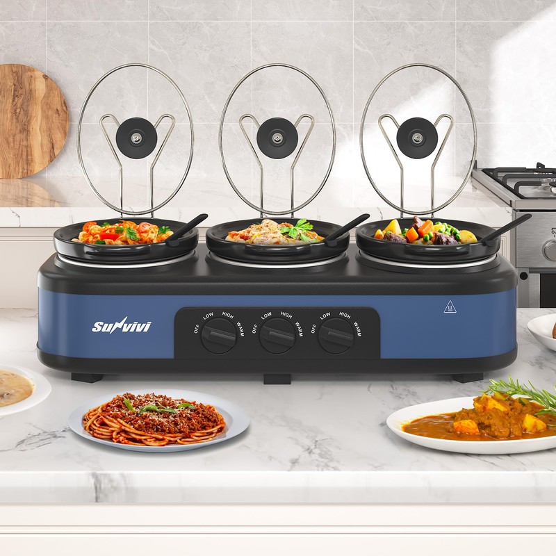 SUNVIVIPRO Triple Slow Cooker, Large Buffet Food Warmer with 3