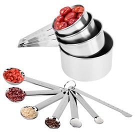11-Piece Measuring Spoon Set, Stainless Steel Measuring Cup, Stainless Steel, Measuring Cup & Spoon with Measuring Ruler, Scoop with Clip, Coffee Spoon, Scoop, Stackable Cup, Small Spoon, Measuring