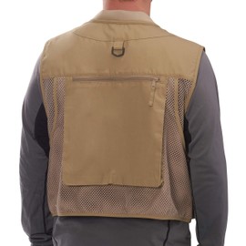 SJK Strike Fishing Vest, 12 Pockets, Neoprene Comfort Collar, Mesh Body, Rod Holder, Quick Dry Material & More, 2X-Large Khaki