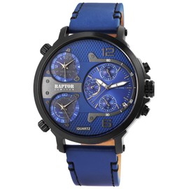 Raptor Limited Maxx Men's Quartz Watch with 3 Time Zones, RA20130, darkblue
