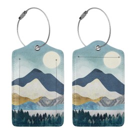 2 Pcs Colorful Watercolor Moon Mountain Luggage Tags for Suitcase, Hills Forest Rock Travel Gifts for Privacy Cover ID Label and Address Card