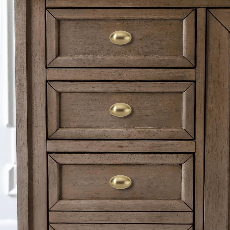 khtumeware 10 Pack 1-3/8 inch(35mm Brushed Brass Cabinet Knobs Dresser