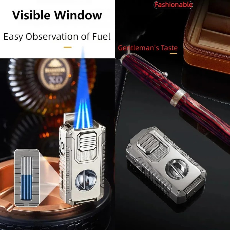 NINSI 5-in-1 Butane Torch Lighter, Windproof Triple Blue Flames, Adjustable