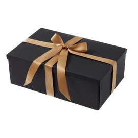 Y YOMA 1 Pack Black Gift Box with Gold Ribbon Paper Gift Boxes with Lid Elegant Cardboard Box for Presents Rectangle Gift Box Ideal for Wedding Birthday Graduation Festivals Anniversaries, 12” x 8” x 4”