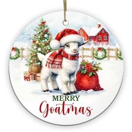 Sportyzen 2024 Christmas Ornament, Merry Goatmas Ceramic Ornament, Christmas Tree Holiday Decor, Gifts for Goat Lovers, Farmhouse Keepsake Gifts for Family, Friends